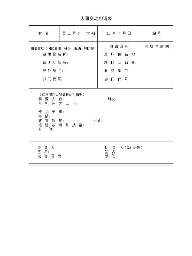 人事变动申请表
