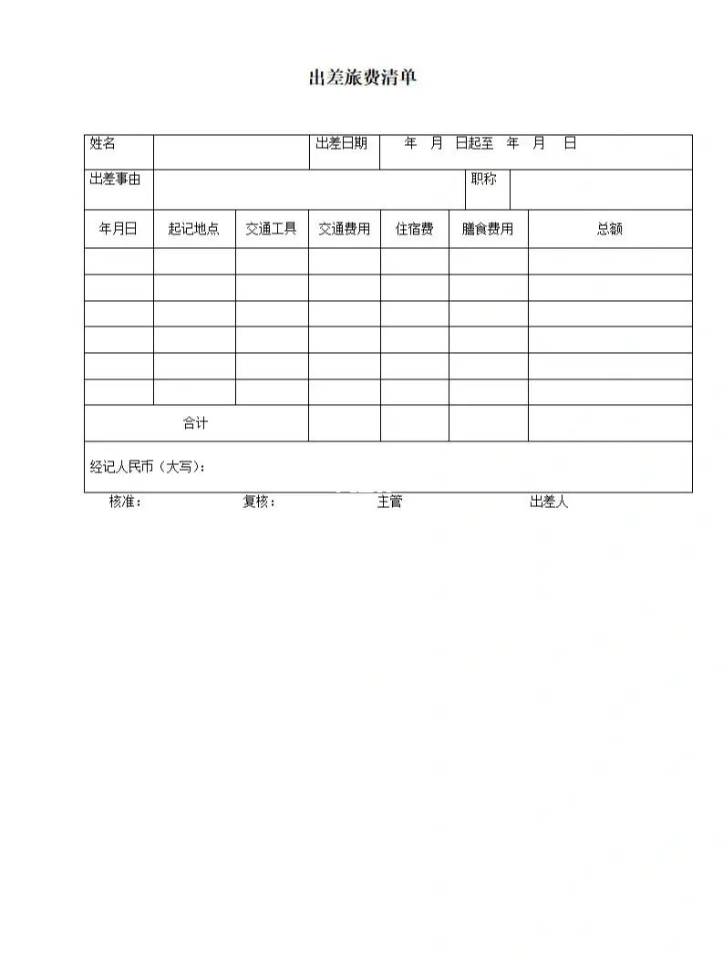 出差报销清单